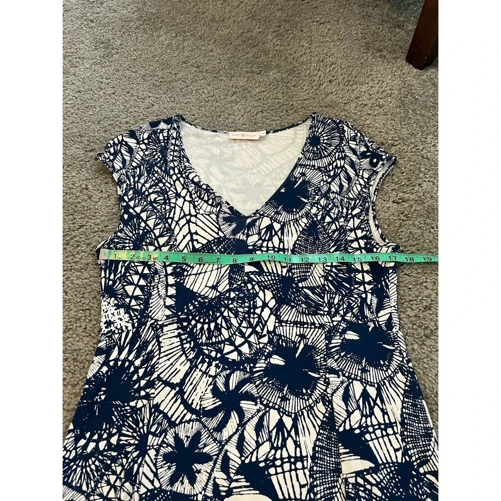 Tory Burch Blue Baltic Sea Dream Catcher Viscose V Neck Women's Cap Sleeve dress